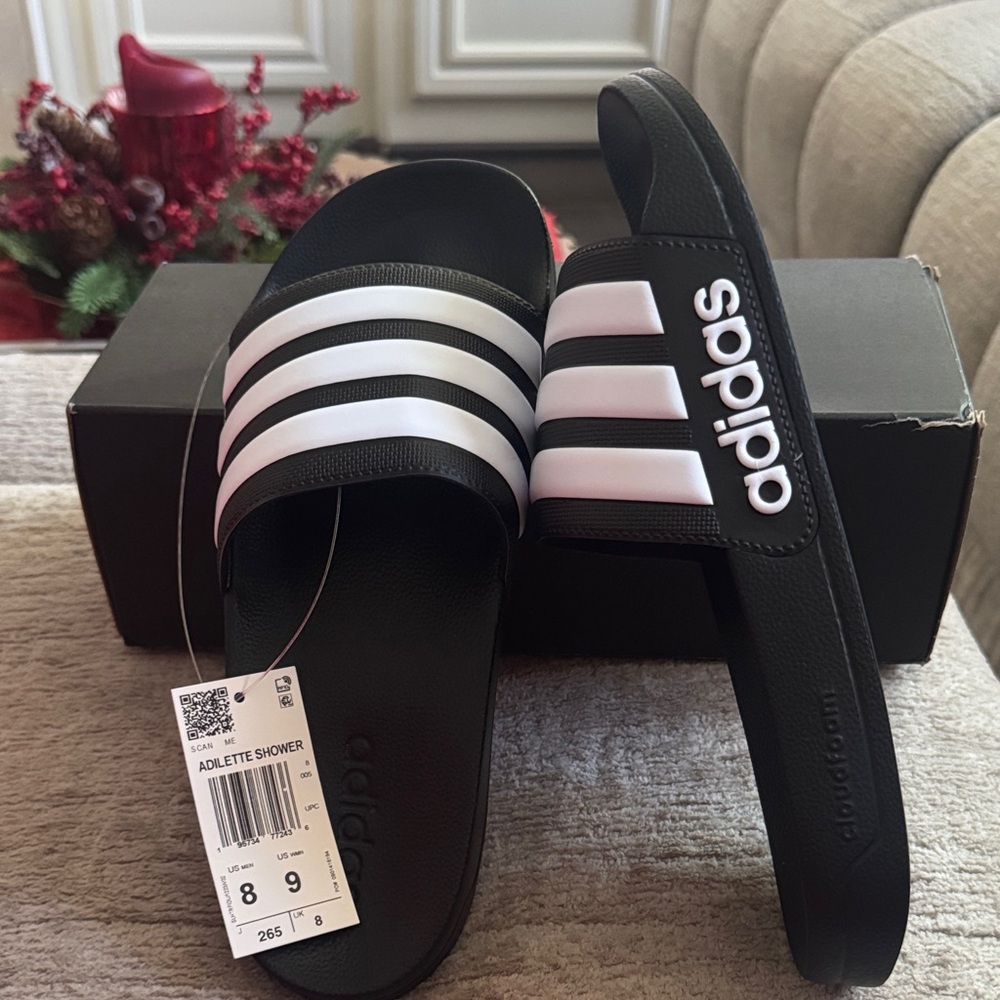 Adidas Adilette Shower Slides - Black and White